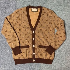 GUCCI  wool  unisex GG brown V-neck cardigan